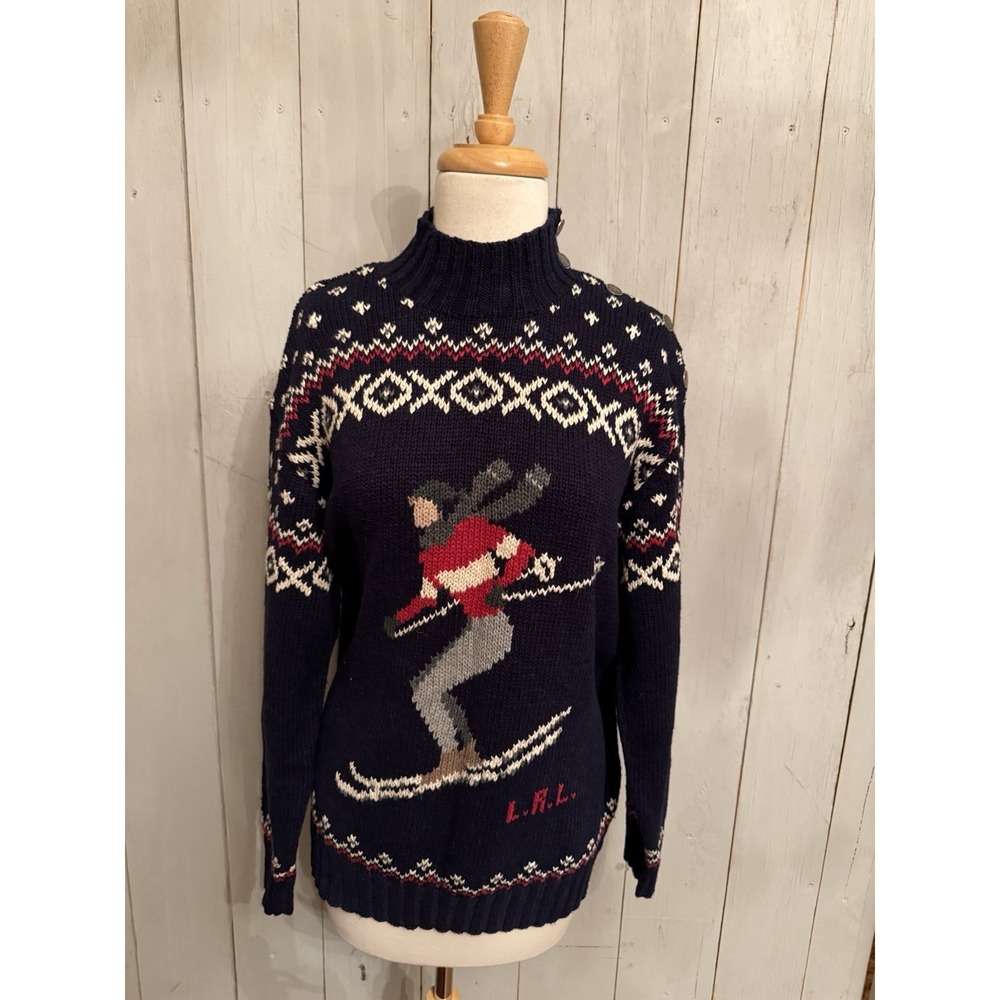 VTG RALPH LAUREN POLO Olympic Downhill Skier‎ Fair Isles Hand Knit Sweater L